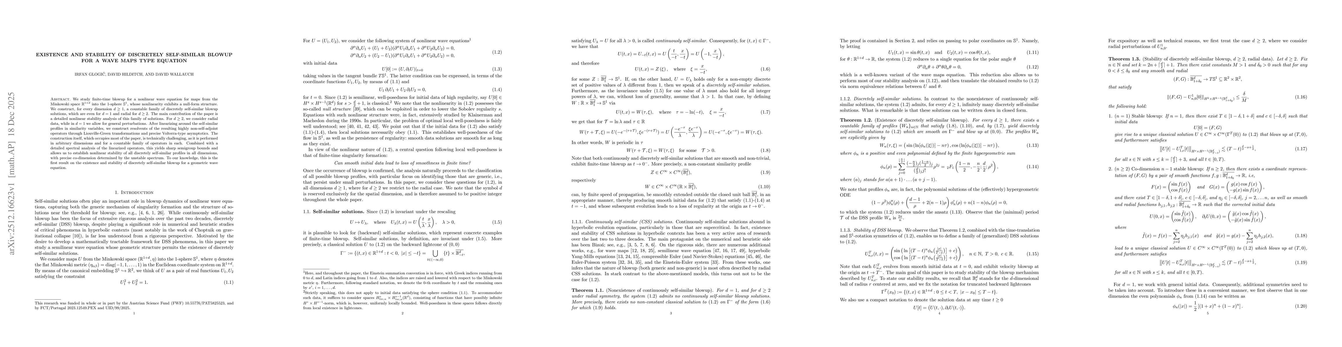 Thumbnail for Existence and stability of discretely self-similar blowup for a wave maps type equation