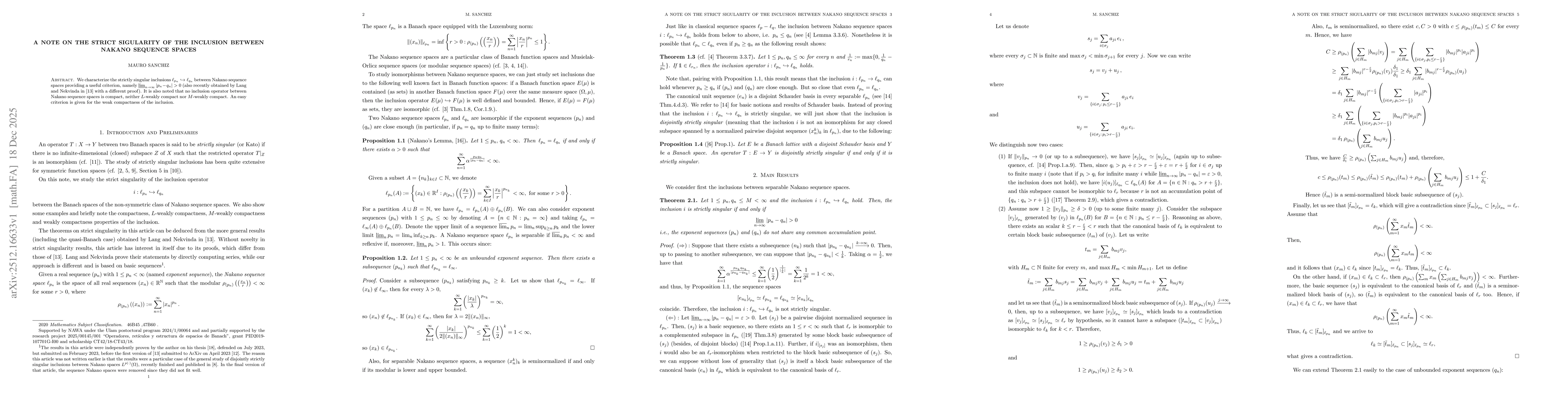 Thumbnail for A note on the strict sigularity of the inclusion between Nakano sequence spaces