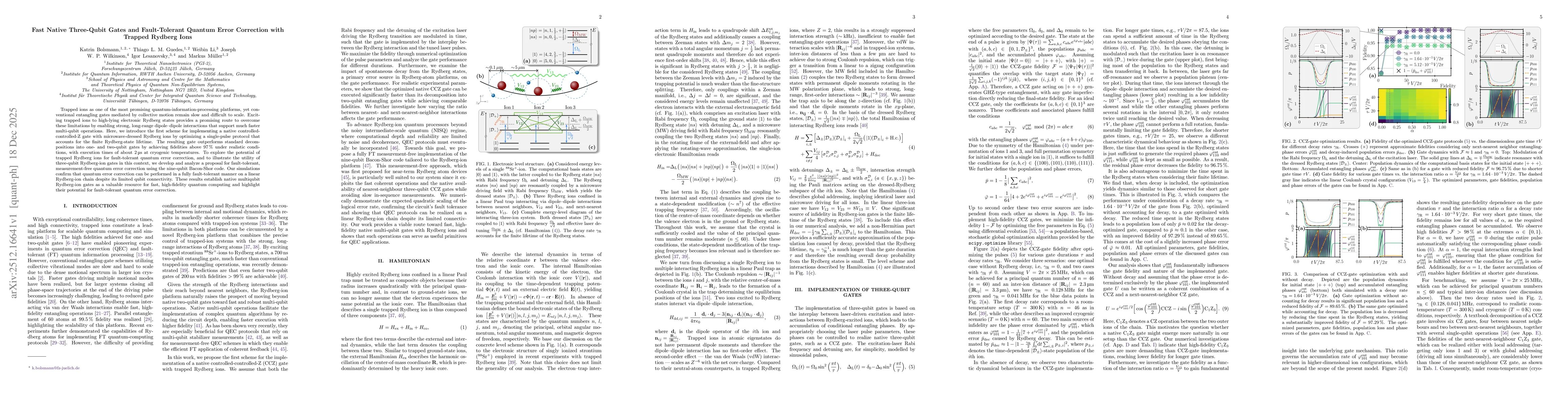 Thumbnail for Fast Native Three-Qubit Gates and Fault-Tolerant Quantum Error Correction with Trapped Rydberg Ions