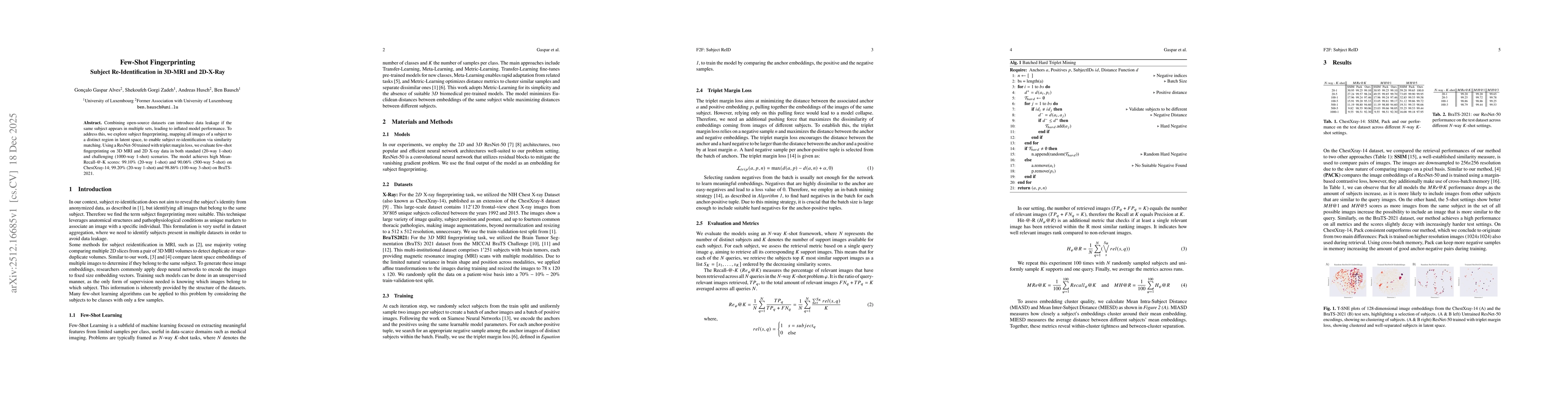 Thumbnail for Few-Shot Fingerprinting Subject Re-Identification in 3D-MRI and 2D-X-Ray