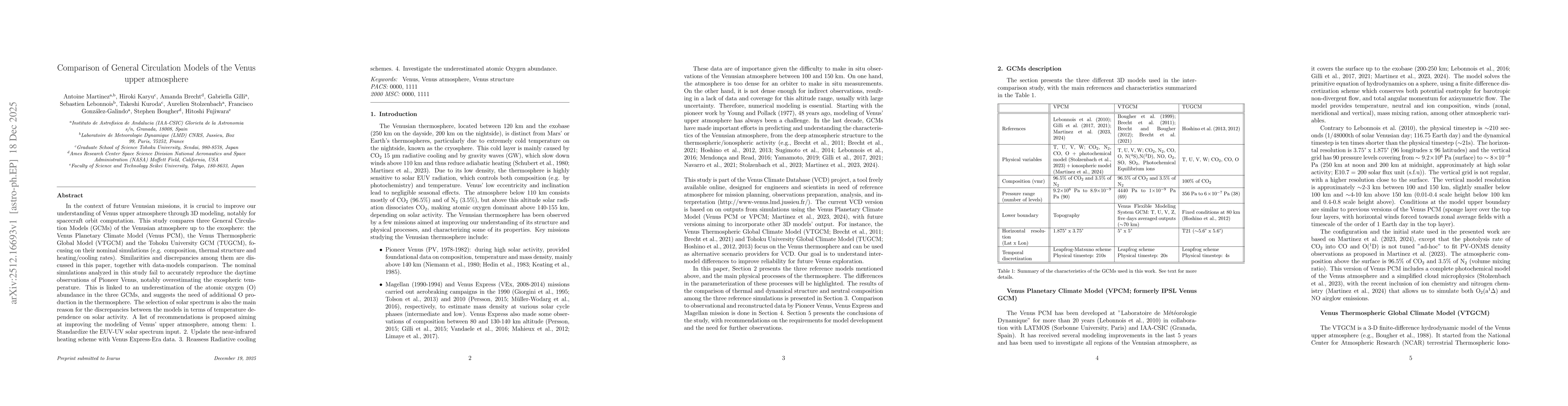 Thumbnail for Comparison of General Circulation Models of the Venus upper atmosphere