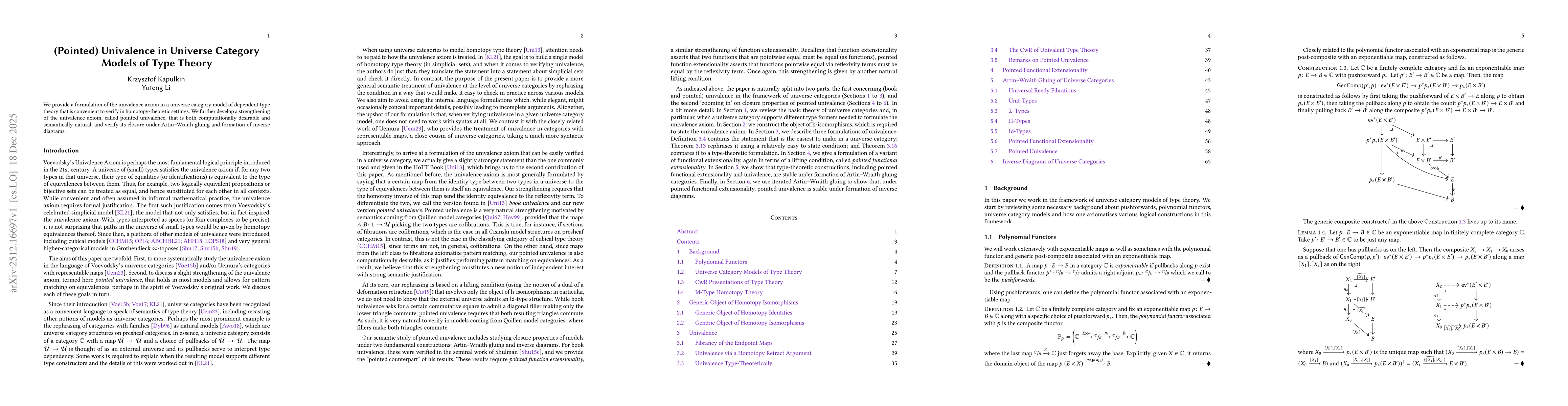 Thumbnail for (Pointed) Univalence in Universe Category Models of Type Theory