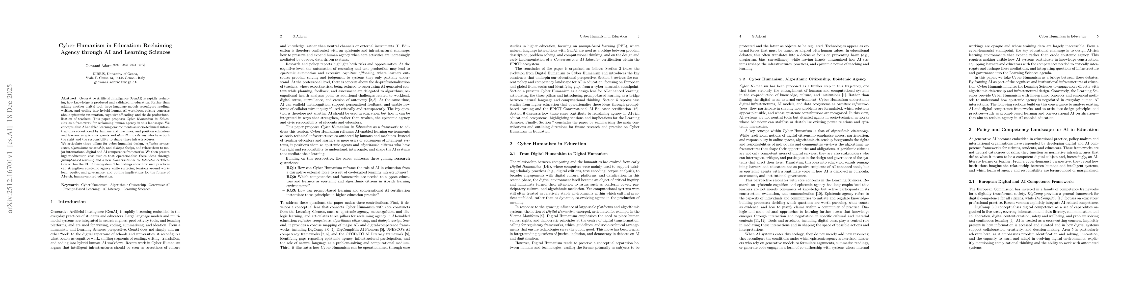 Thumbnail for Cyber Humanism in Education: Reclaiming Agency through AI and Learning Sciences