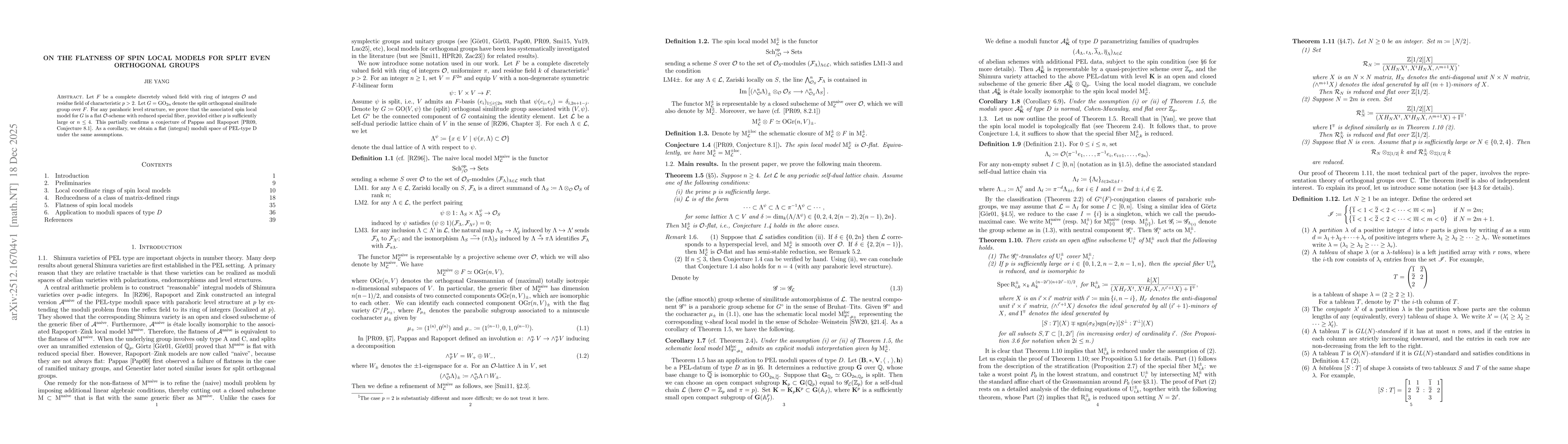 Thumbnail for On the flatness of spin local models for split even orthogonal groups