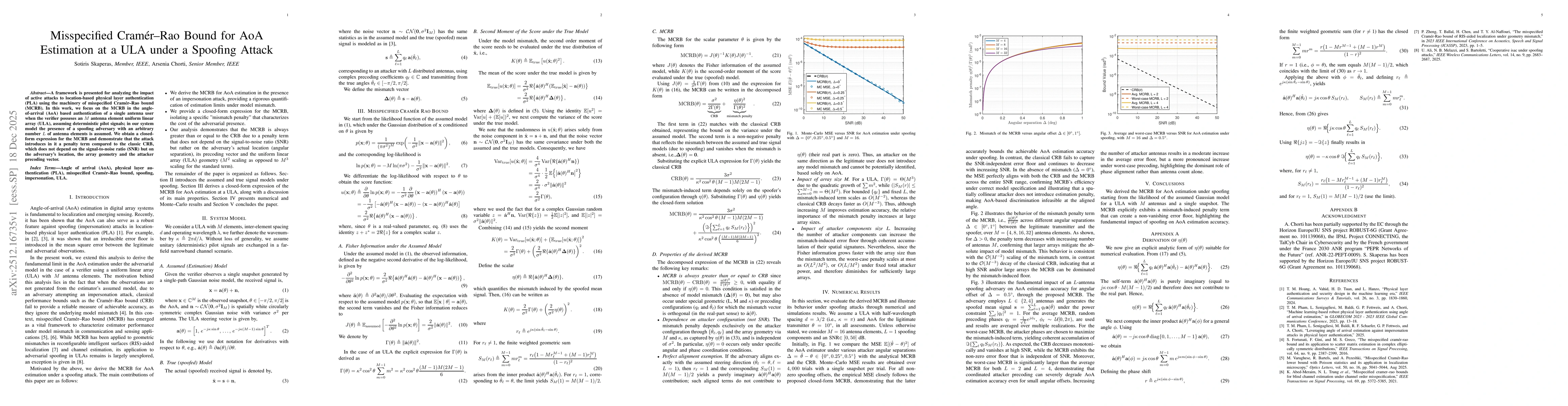 Thumbnail for Misspecified Crame-Rao Bound for AoA Estimation at a ULA under a Spoofing Attack