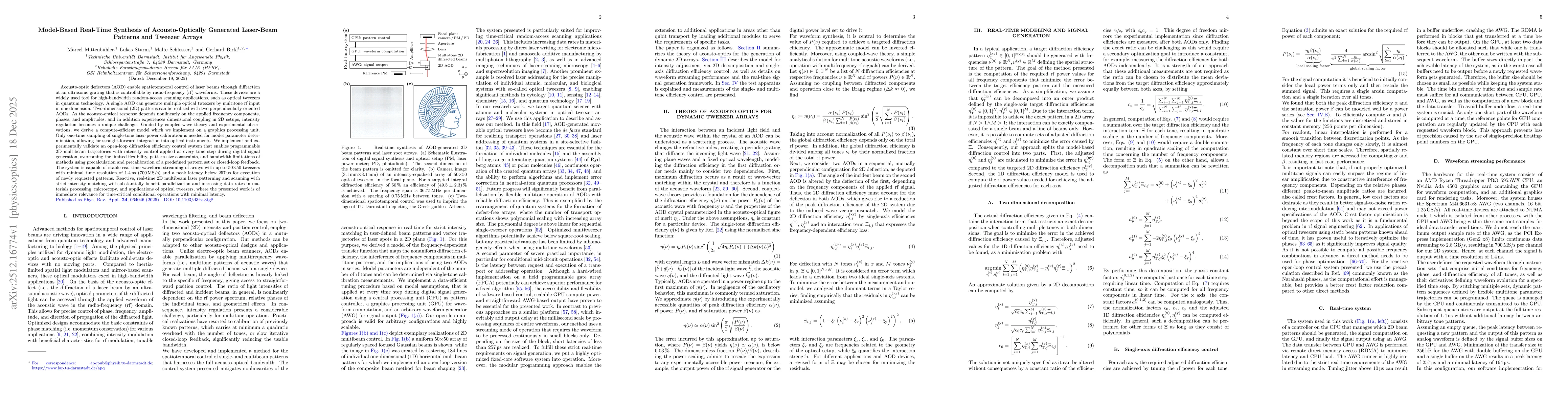 Thumbnail for Model-Based Real-Time Synthesis of Acousto-Optically Generated Laser-Beam Patterns and Tweezer Arrays