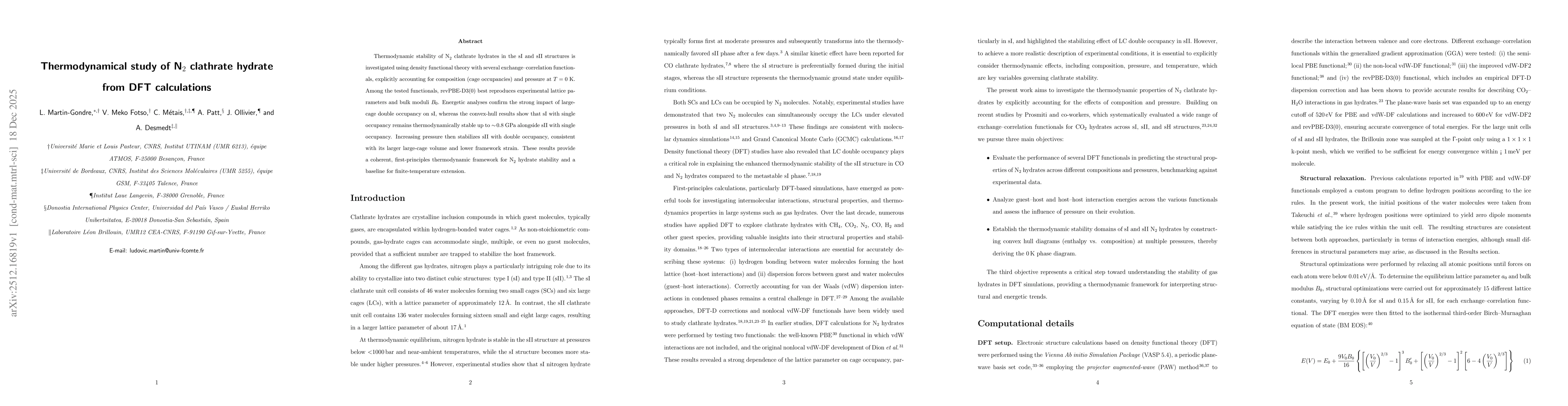 Thumbnail for Thermodynamical study of N$_2$ clathrate hydrate from DFT calculations