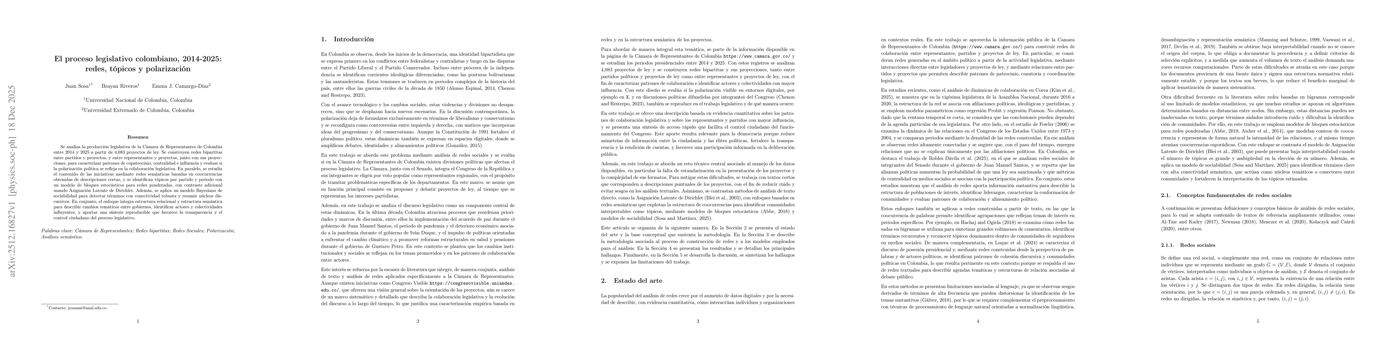 Thumbnail for The Colombian legislative process, 2014-2025: networks, topics, and polarization