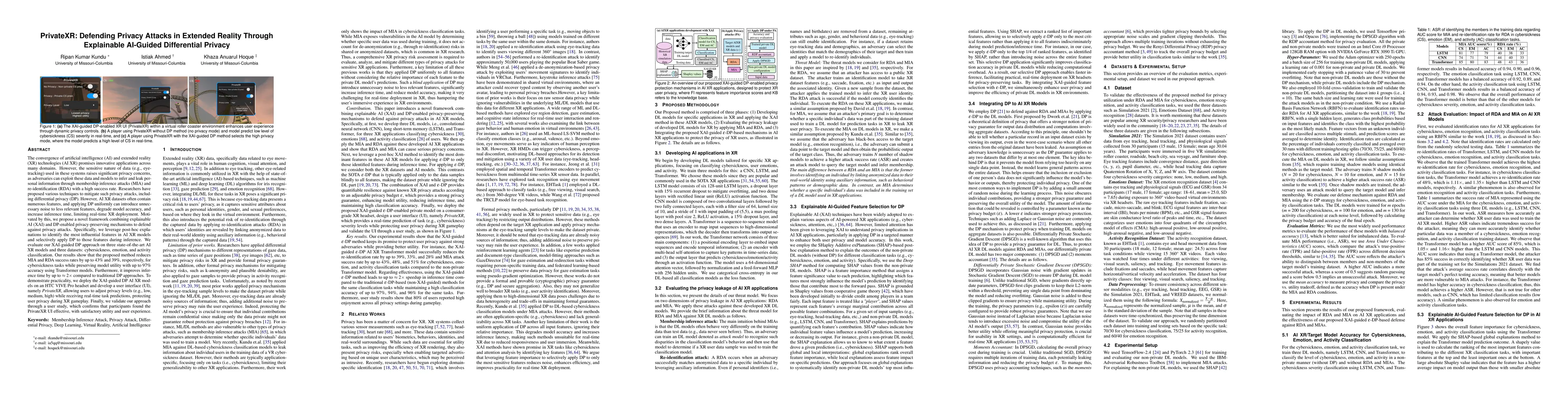 Thumbnail for PrivateXR: Defending Privacy Attacks in Extended Reality Through Explainable AI-Guided Differential Privacy