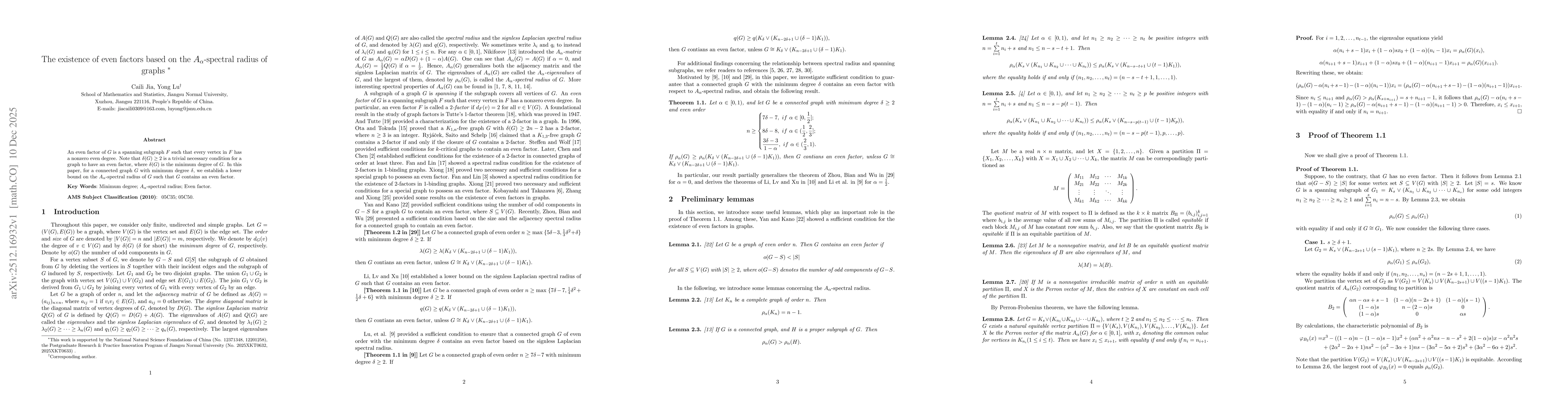 Thumbnail for The existence of even factors based on the $A_α$-spectral radius of graphs