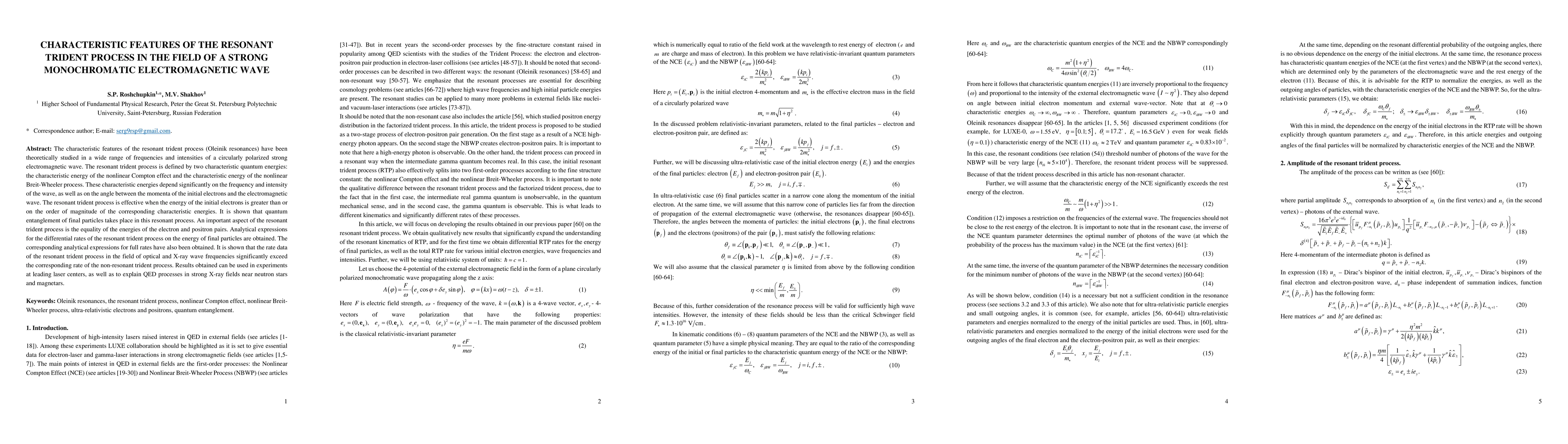 Thumbnail for Characteristic features of the resonant trident process in the field of a strong monochromatic electromagnetic wave