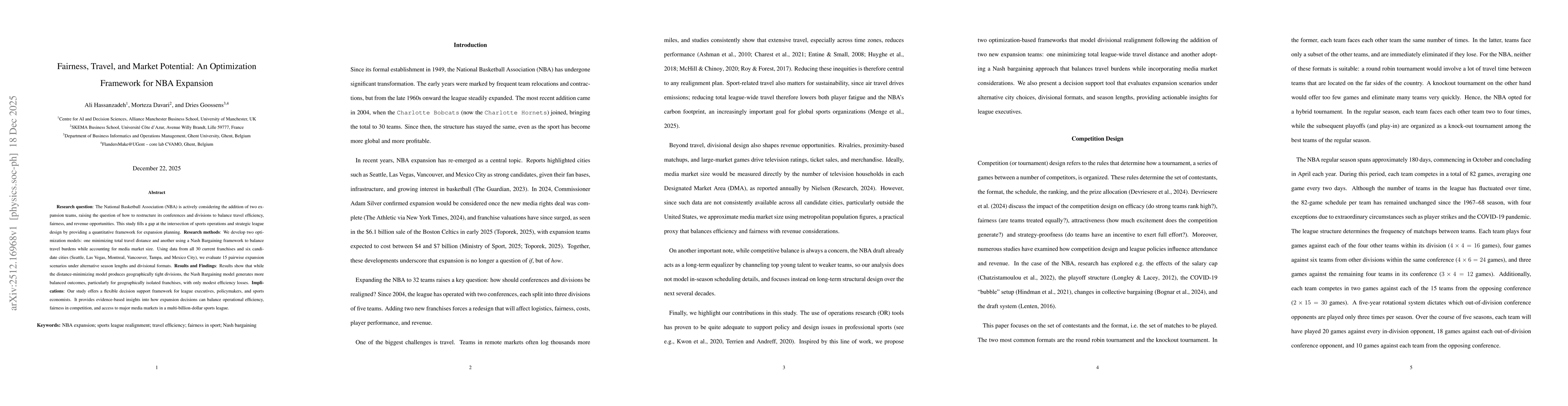 Thumbnail for Fairness, Travel, and Market Potential: An Optimization Framework for NBA Expansion