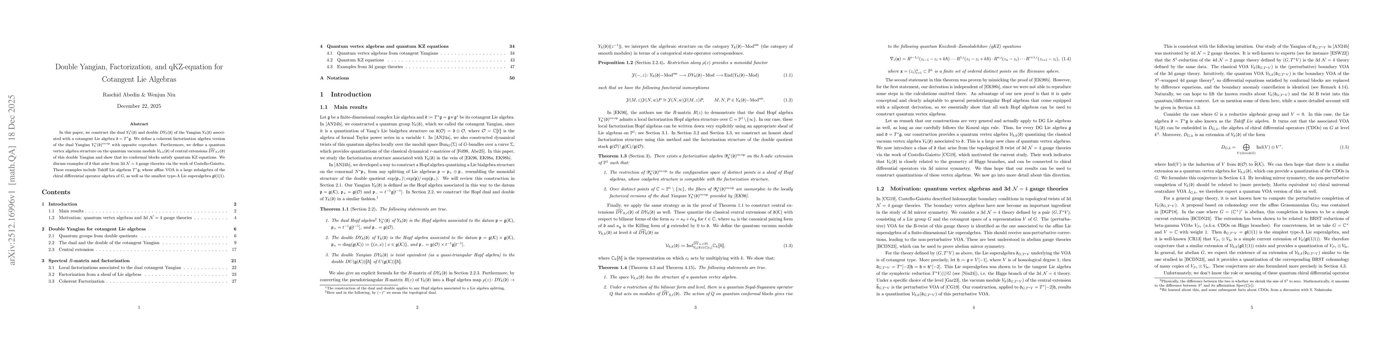 Thumbnail for Double Yangian, Factorization, and qKZ-equation for Cotangent Lie Algebras