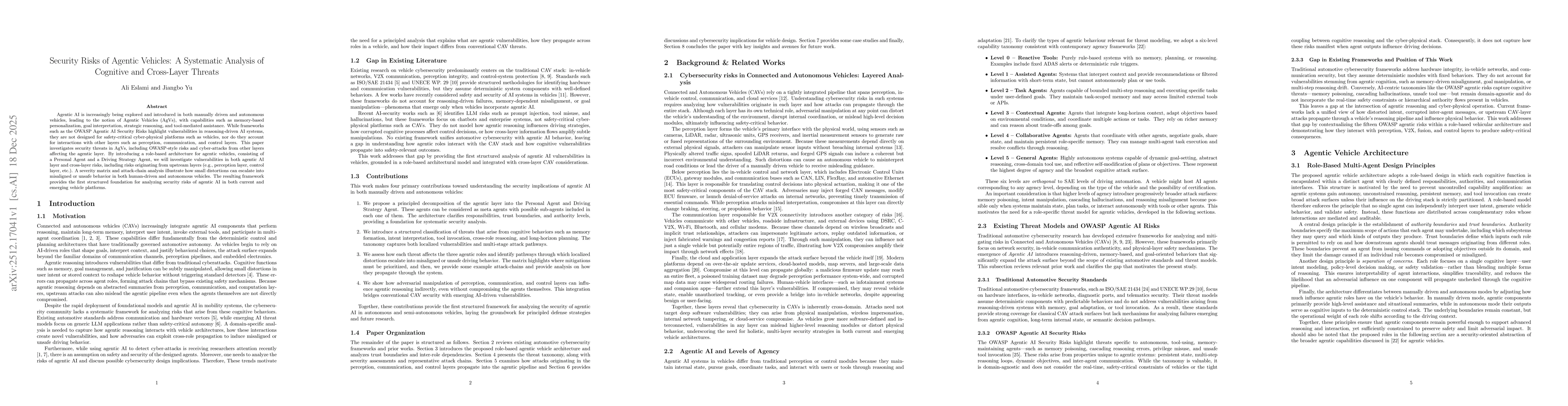 Thumbnail for Security Risks of Agentic Vehicles: A Systematic Analysis of Cognitive and Cross-Layer Threats