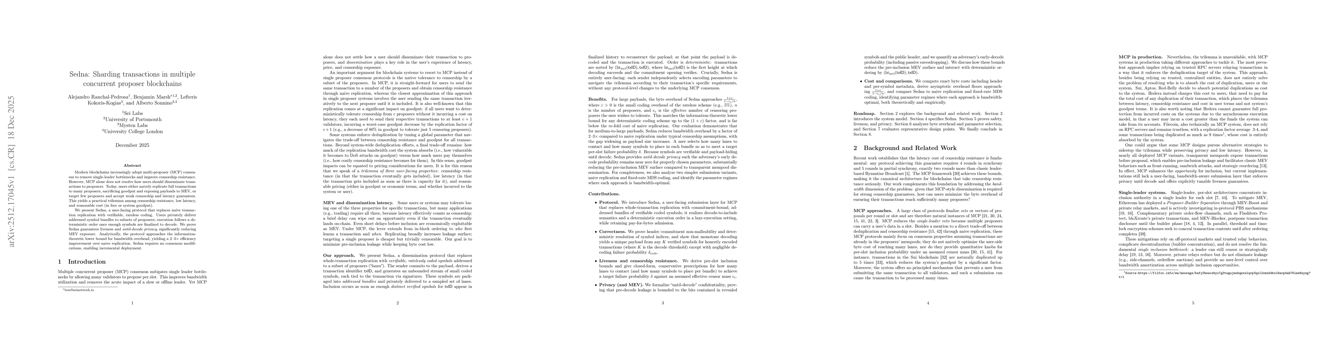 Thumbnail for Sedna: Sharding transactions in multiple concurrent proposer blockchains