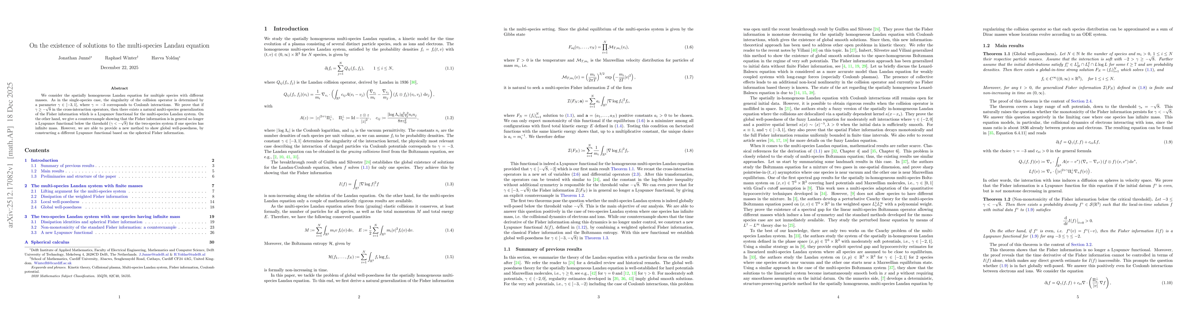 Thumbnail for On the existence of solutions to the multi-species Landau equation