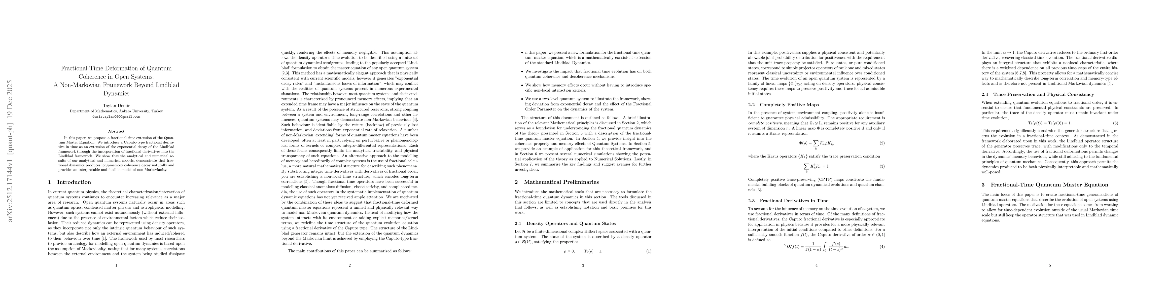 Thumbnail for fractional-time deformation of quantum coherence in open systems: a non-markovian framework beyond lindblad dynamics