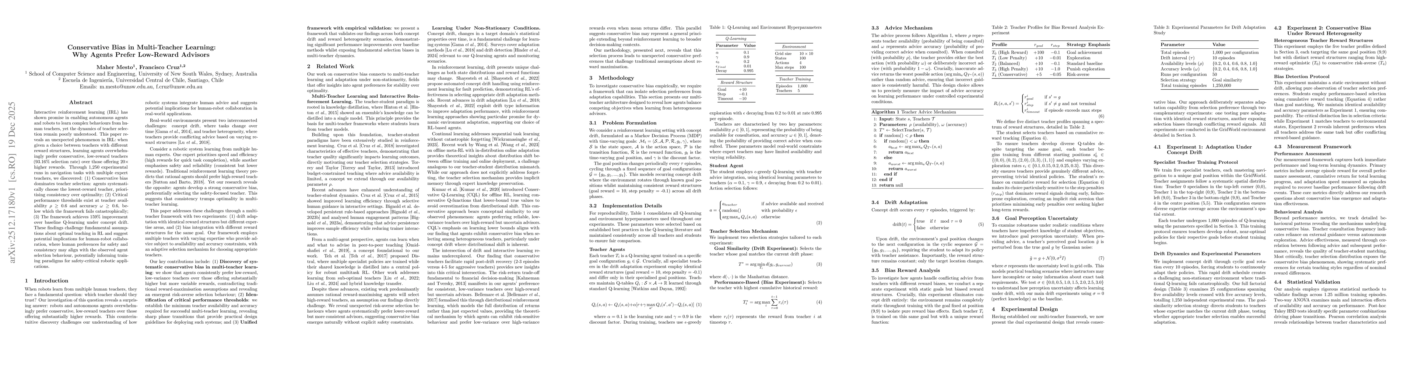 Thumbnail for Conservative Bias in Multi-Teacher Learning: Why Agents Prefer Low-Reward Advisors