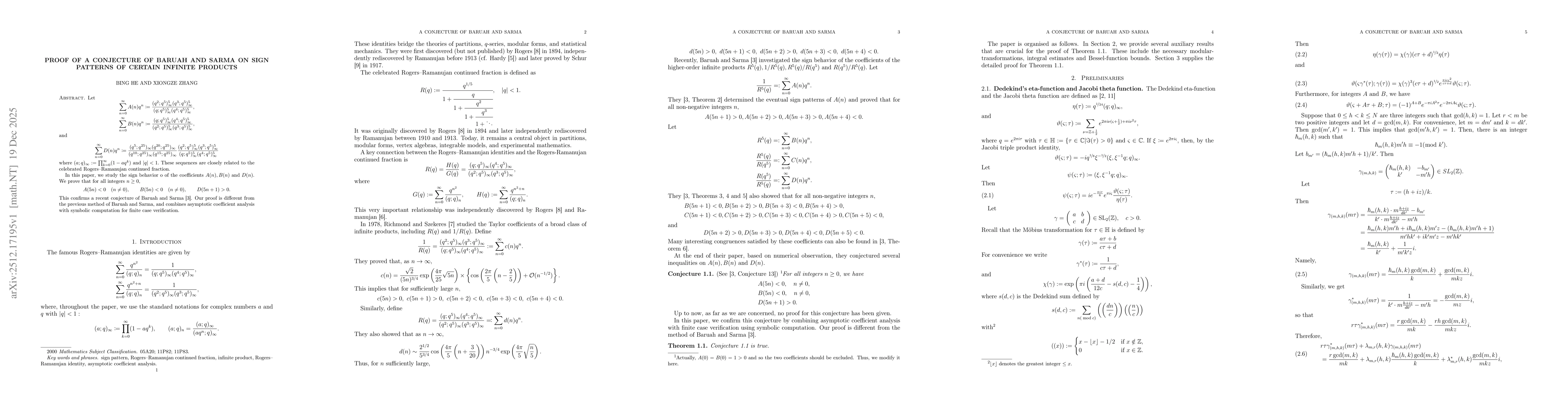 Thumbnail for Proof of a conjecture of Baruah and Sarma on sign patterns of certain infinite products