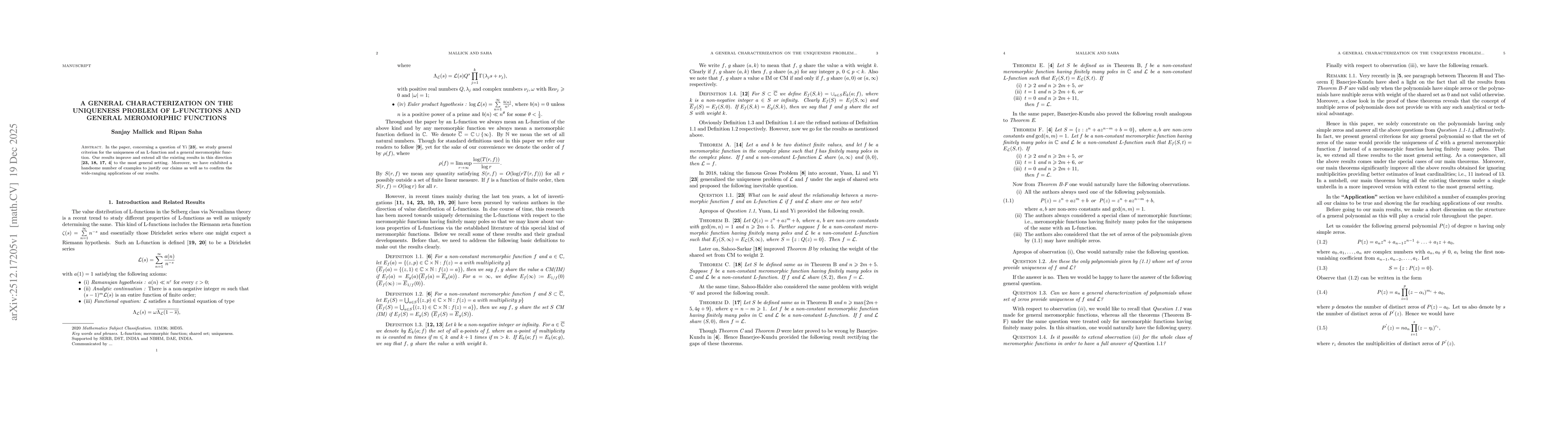 Thumbnail for A General Characterization on the Uniqueness Problem of L-Functions and General Meromorphic Functions