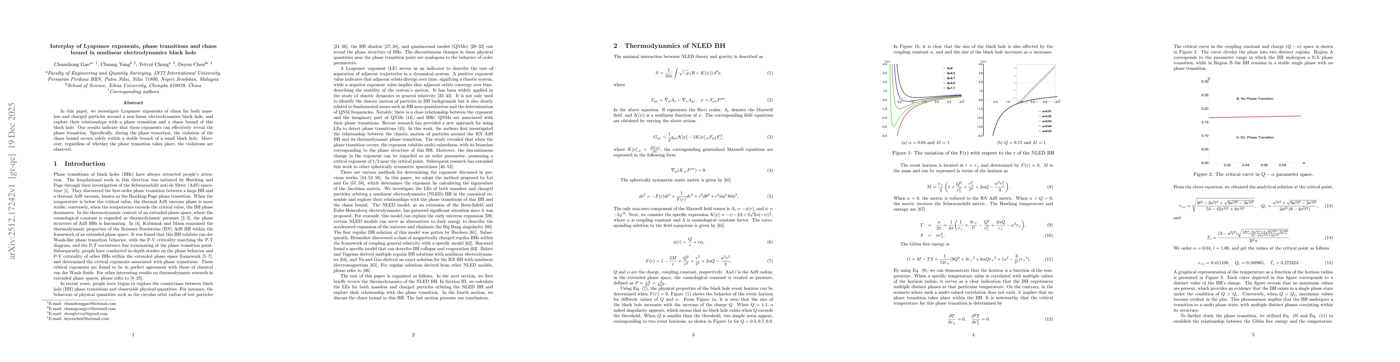 Thumbnail for Interplay of Lyapunov exponents, phase transitions and chaos bound in nonlinear electrodynamics black hole