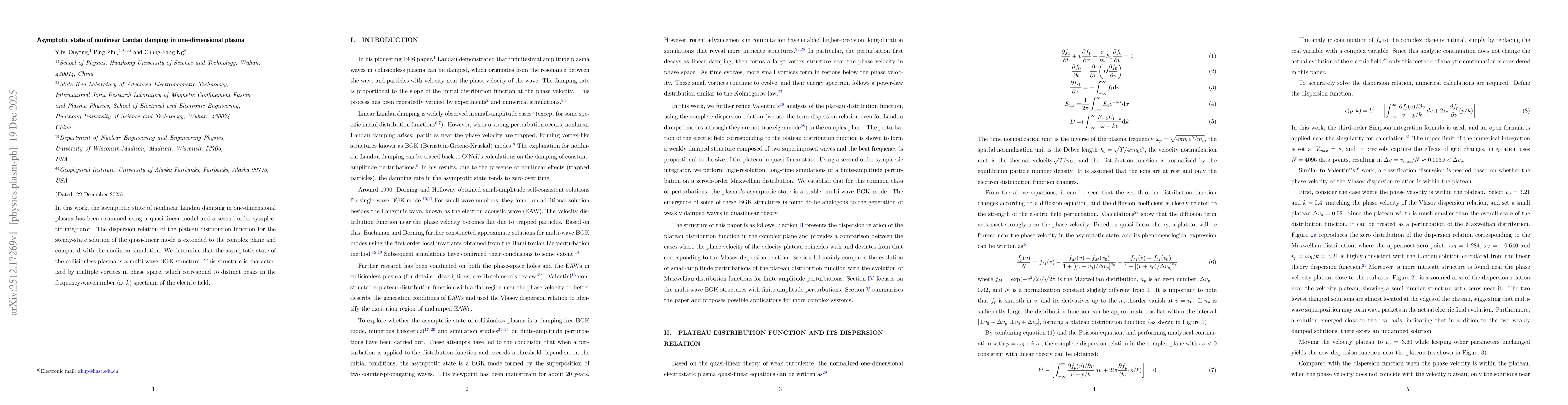 Thumbnail for Asymptotic state of nonlinear Landau damping in one-dimensional plasma