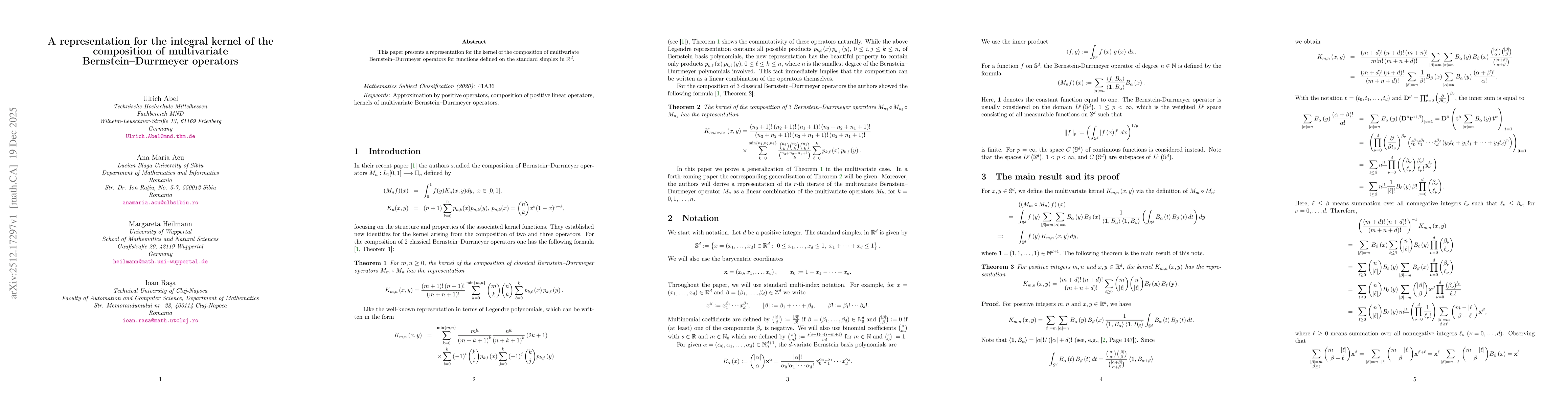 Thumbnail for A representation for the integral kernel of the composition of multivariate Bernstein-Durrmeyer operators
