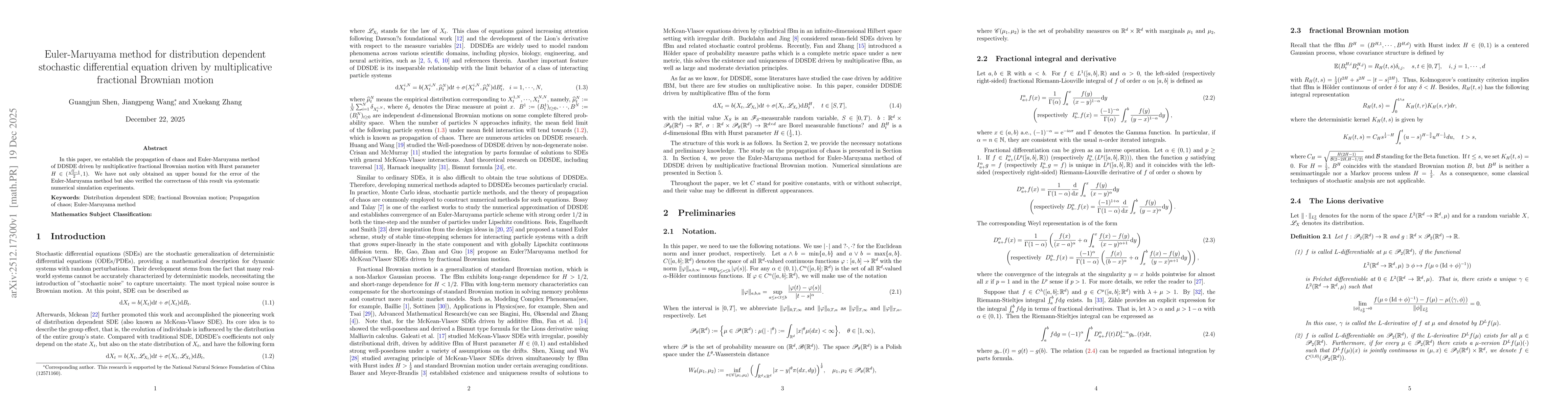 Thumbnail for Euler-Maruyama method for distribution dependent stochastic differential equation driven by multiplicative fractional Brownian motion