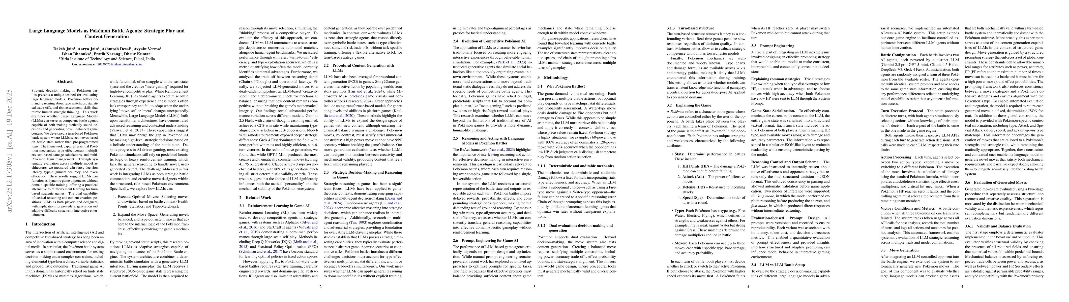 Thumbnail for Large Language Models as Pokémon Battle Agents: Strategic Play and Content Generation