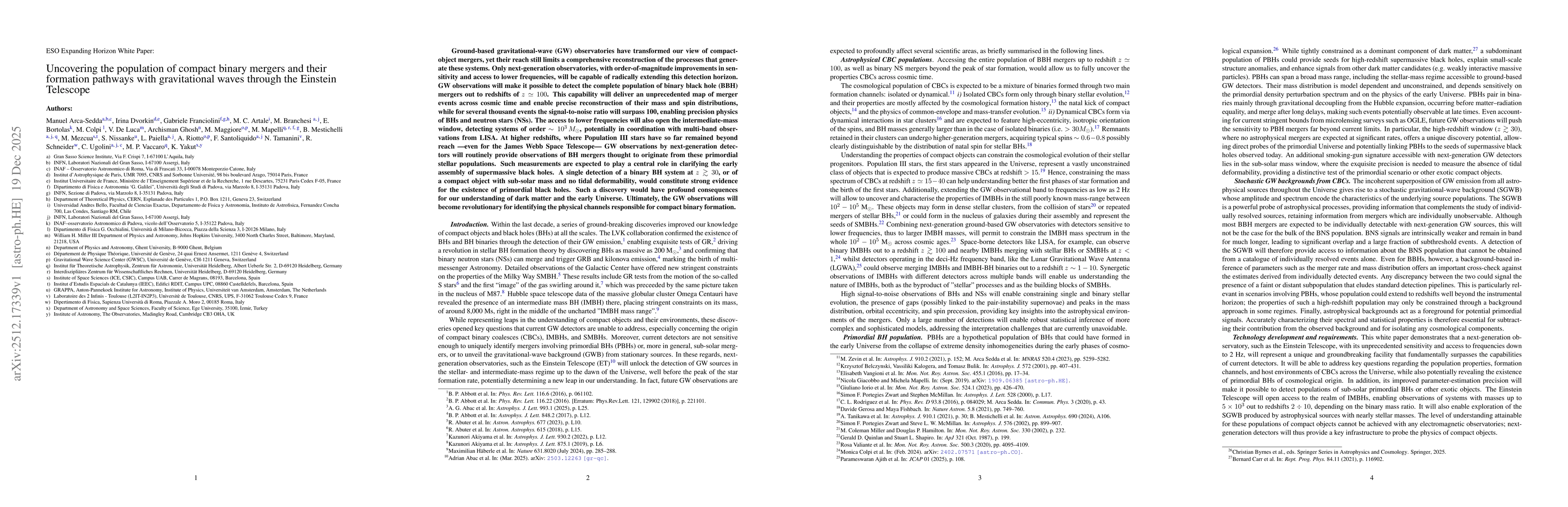 Thumbnail for Uncovering the population of compact binary mergers and their formation pathways with gravitational waves through the Einstein Telescope