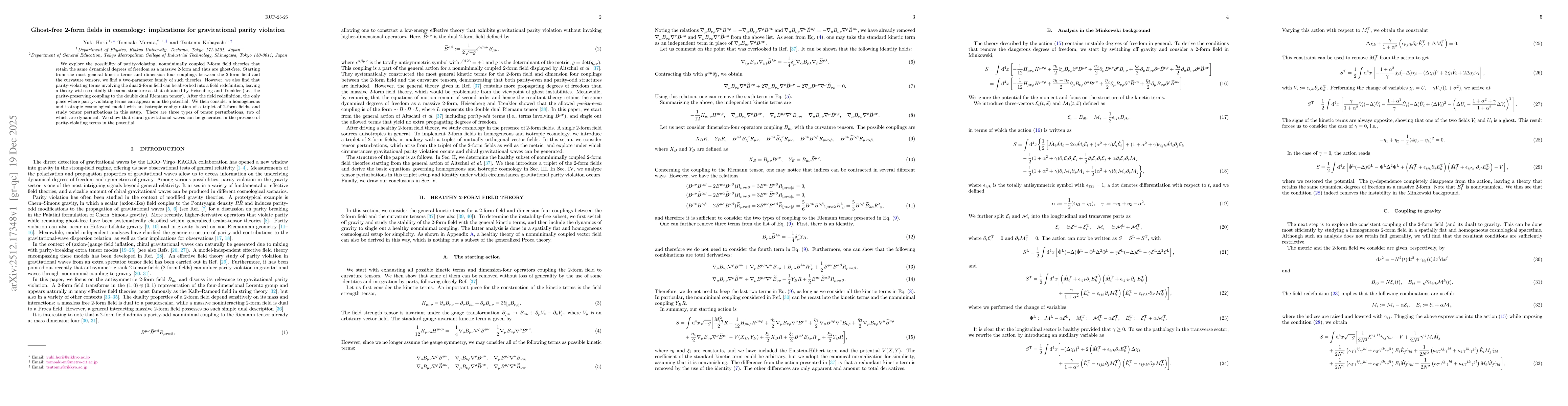 Thumbnail for Ghost-free 2-form fields in cosmology: implications for gravitational parity violation