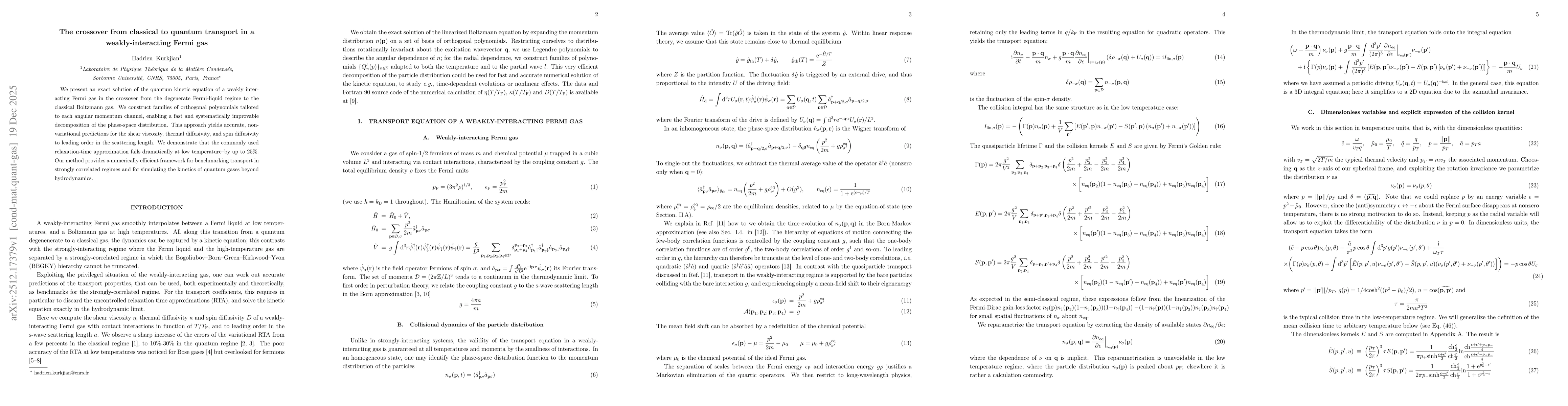 Thumbnail for The crossover from classical to quantum transport in a weakly-interacting Fermi gas