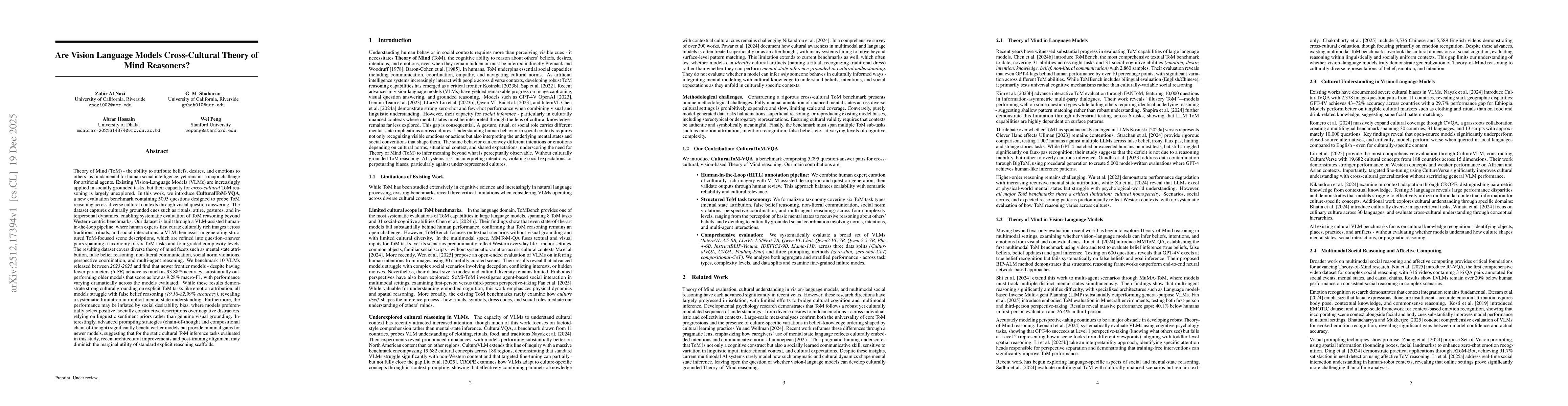Thumbnail for Are Vision Language Models Cross-Cultural Theory of Mind Reasoners?