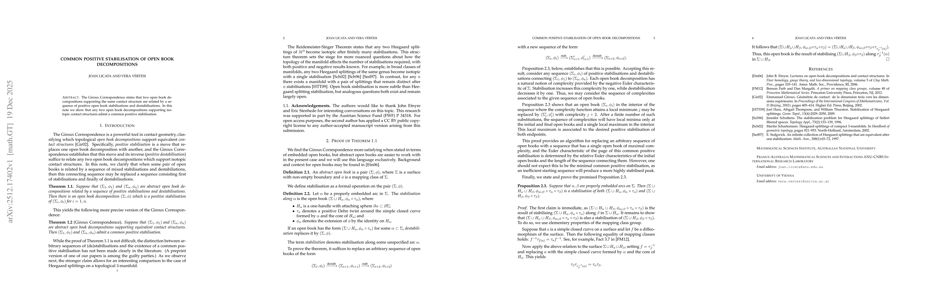 Thumbnail for Common positive stabilisation of open book decompositions