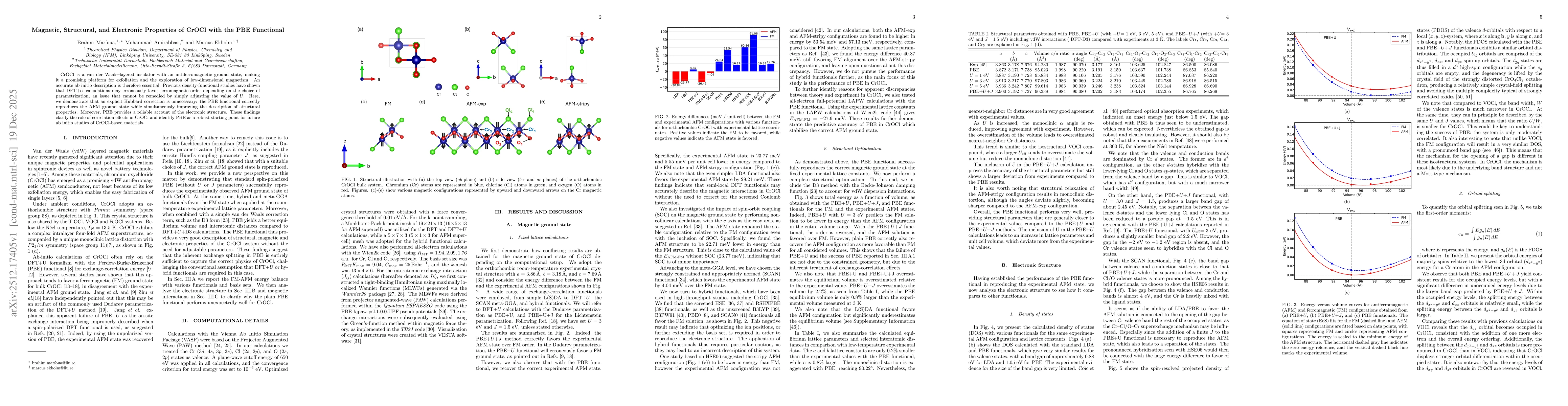 Thumbnail for Magnetic, Structural, and Electronic Properties of CrOCl with the PBE Functional