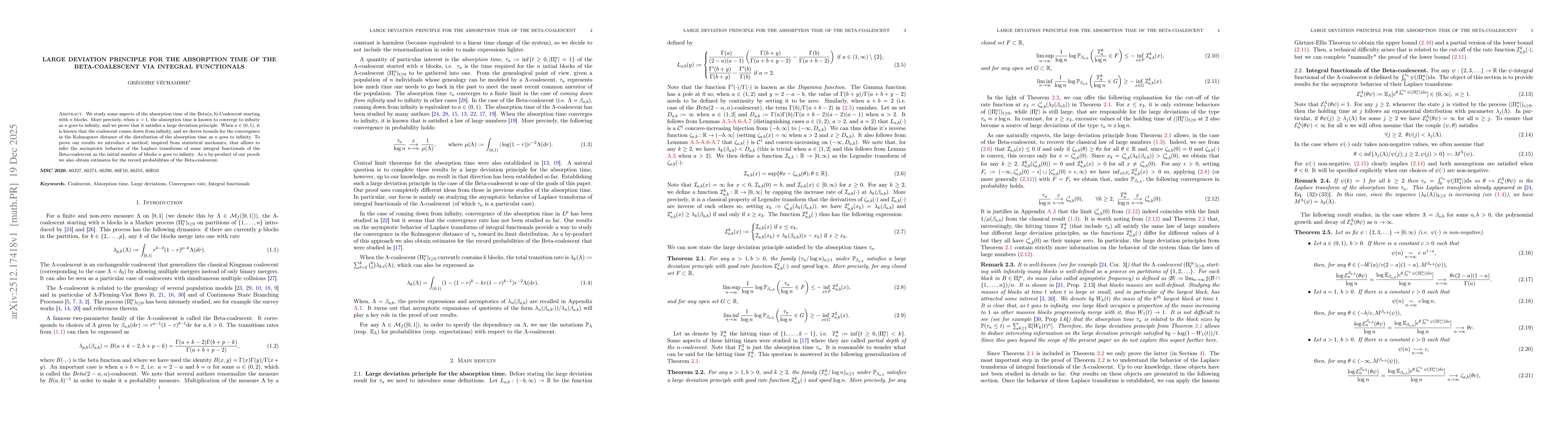Thumbnail for Large deviation principle for the absorption time of the Beta-coalescent via integral functionals