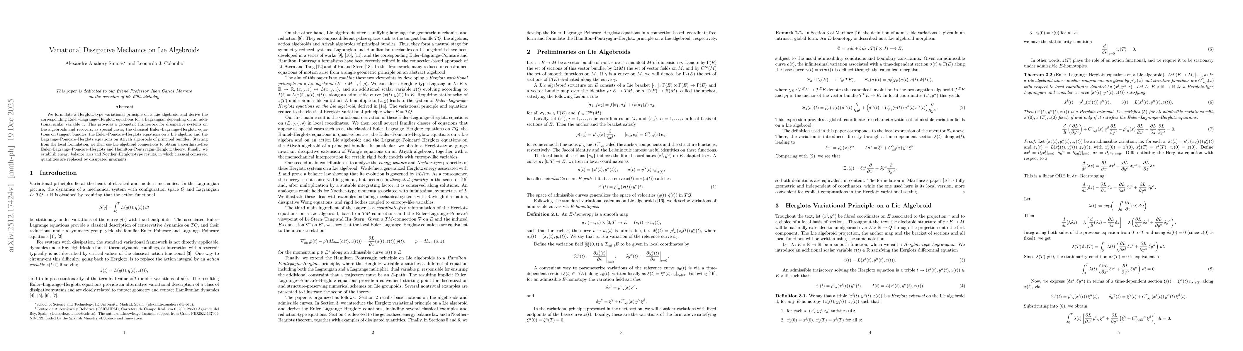 Thumbnail for Variational Dissipative Mechanics on Lie Algebroids