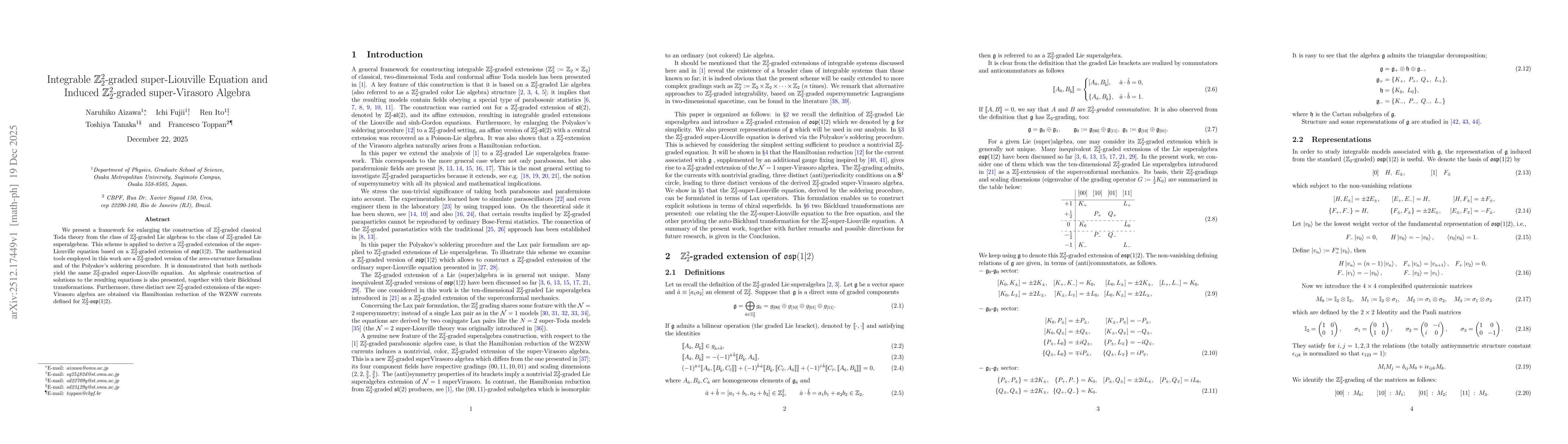 Thumbnail for Integrable $\mathbb{Z}_2^2$-graded super-Liouville Equation and Induced $\mathbb{Z}_2^2$-graded super-Virasoro Algebra