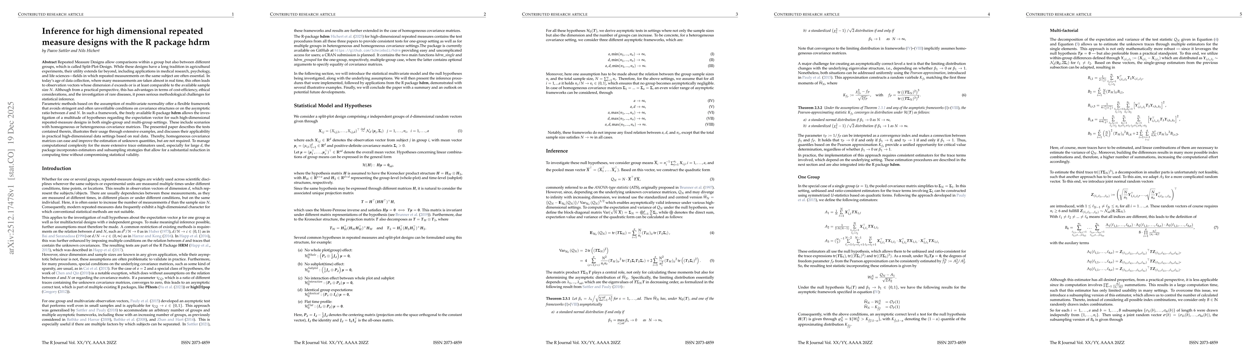 Thumbnail for Inference for high dimensional repeated measure designs with the R package hdrm