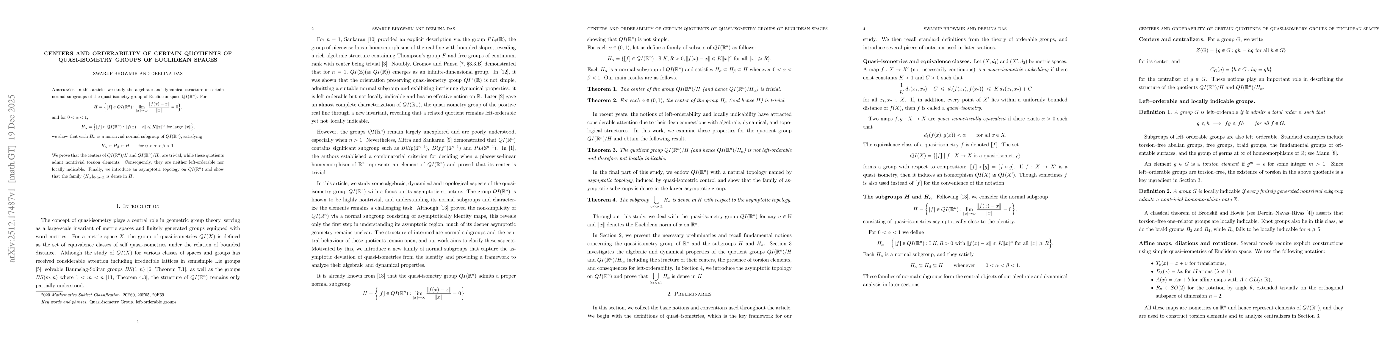 Thumbnail for Centers and Orderability of Certain Quotients of quasi-isometry groups of Euclidean spaces