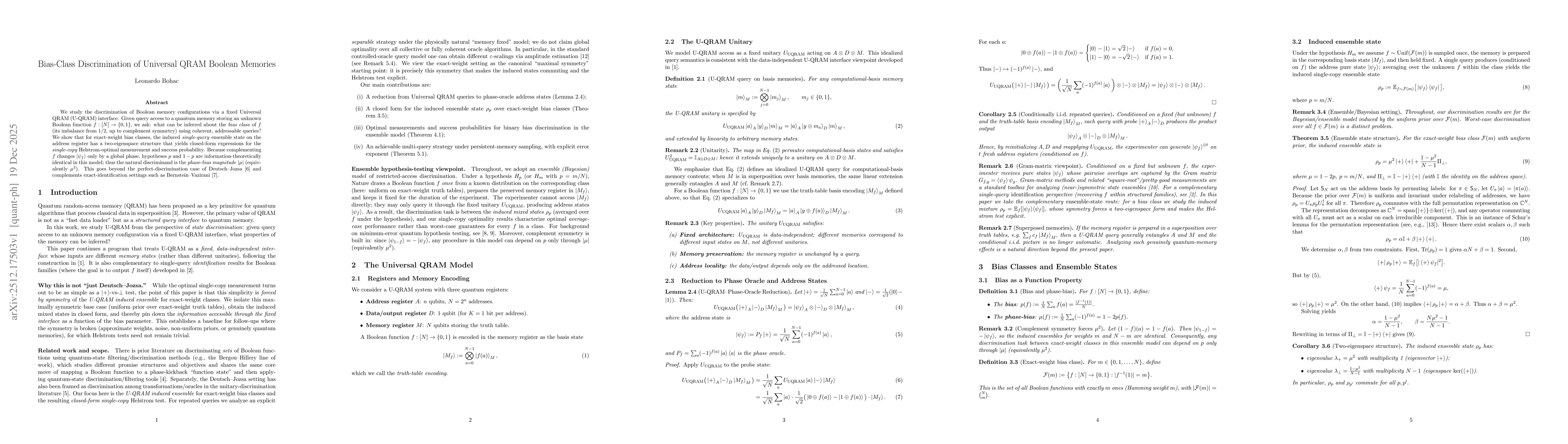Thumbnail for Bias-Class Discrimination of Universal QRAM Boolean Memories