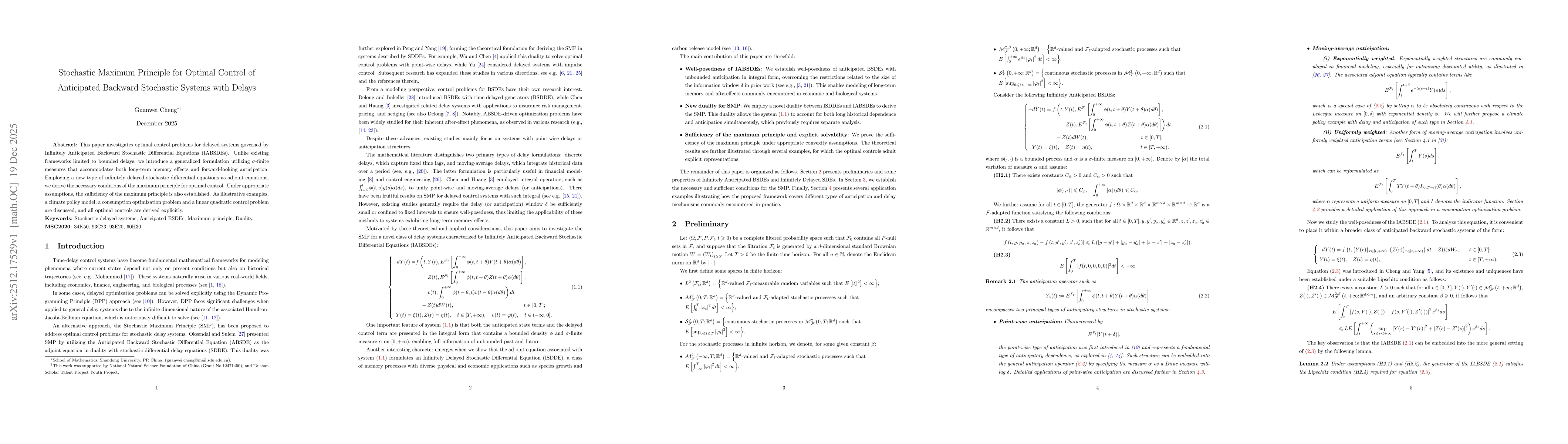 Thumbnail for Stochastic Maximum Principle for Optimal Control of Anticipated Backward Stochastic Systems with Delays