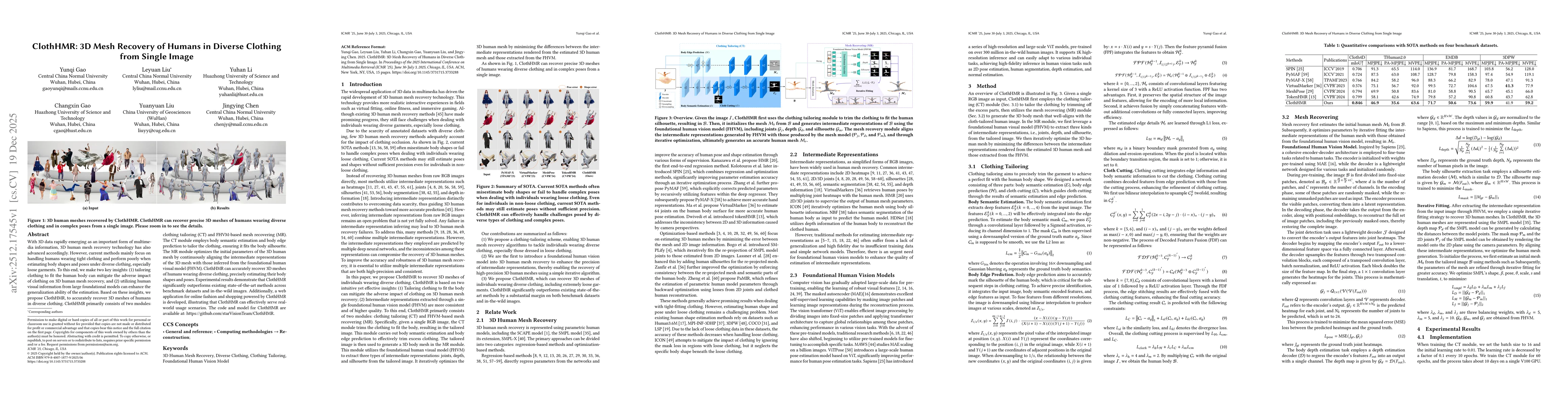 Thumbnail for ClothHMR: 3D Mesh Recovery of Humans in Diverse Clothing from Single Image