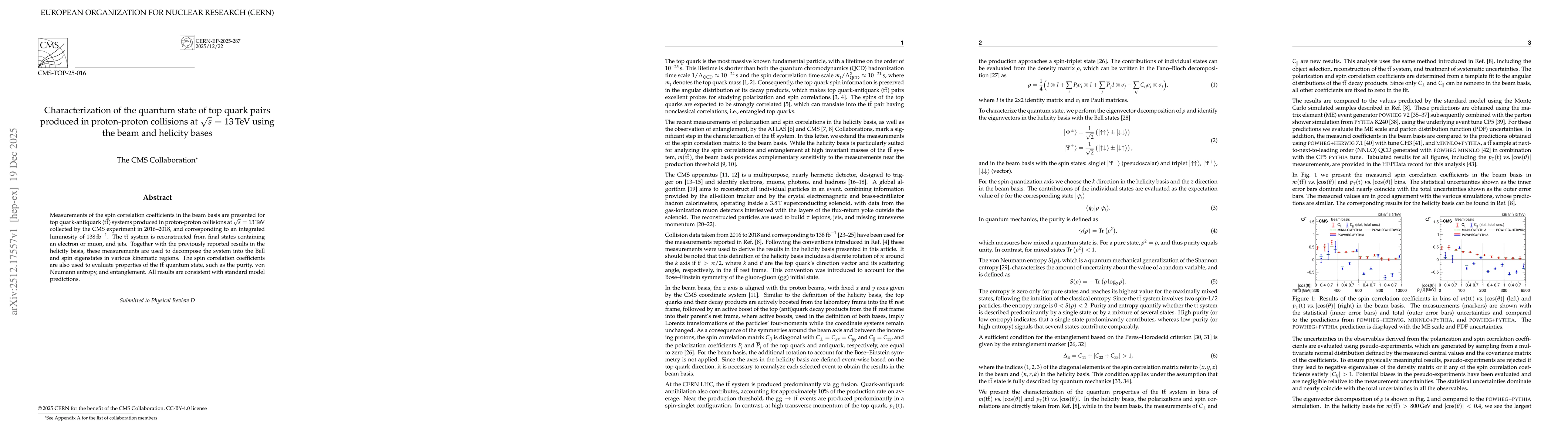 Thumbnail for Characterization of the quantum state of top quark pairs produced in proton-proton collisions at $\sqrt{s}$ = 13 TeV using the beam and helicity bases