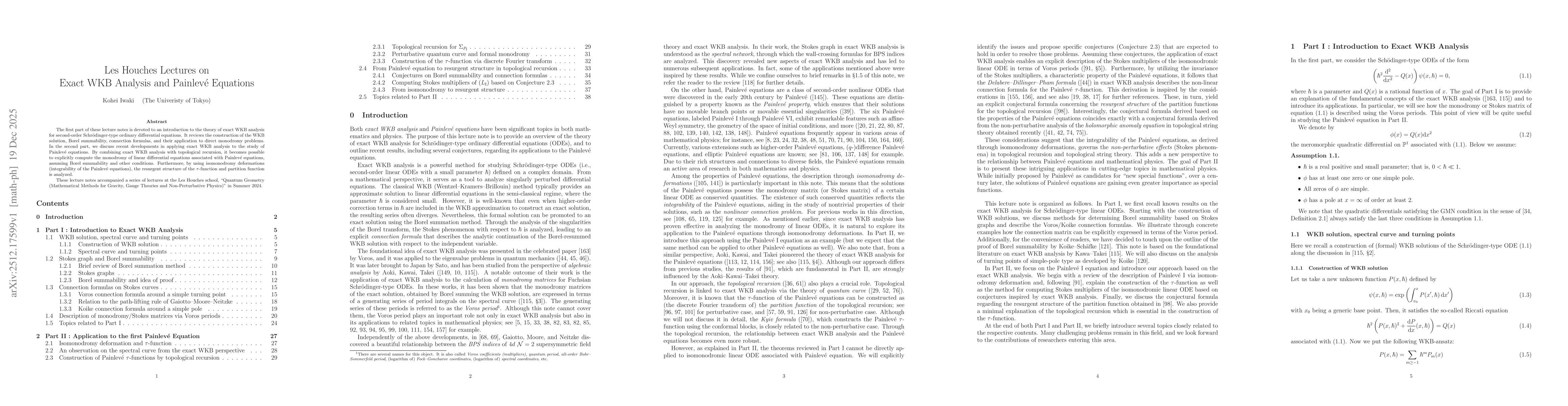 Thumbnail for Les Houches Lectures on Exact WKB Analysis and Painlevé Equations