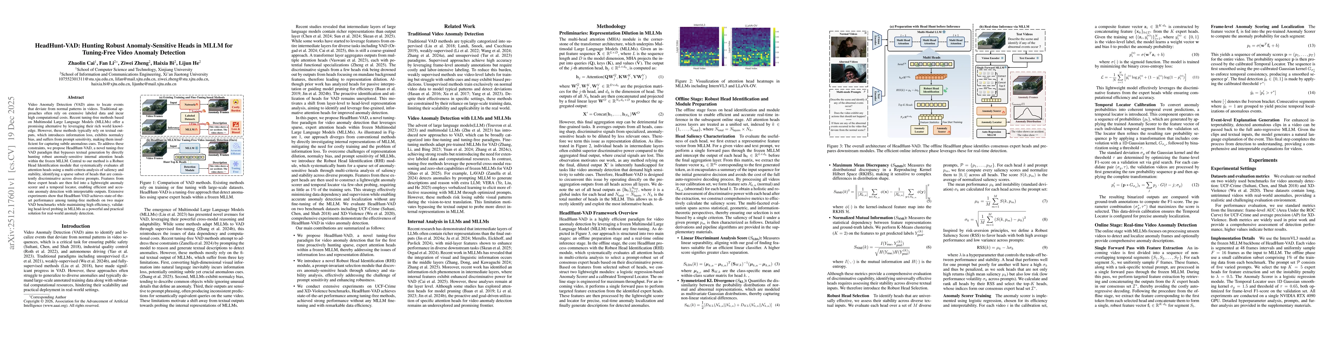 Thumbnail for HeadHunt-VAD: Hunting Robust Anomaly-Sensitive Heads in MLLM for Tuning-Free Video Anomaly Detection