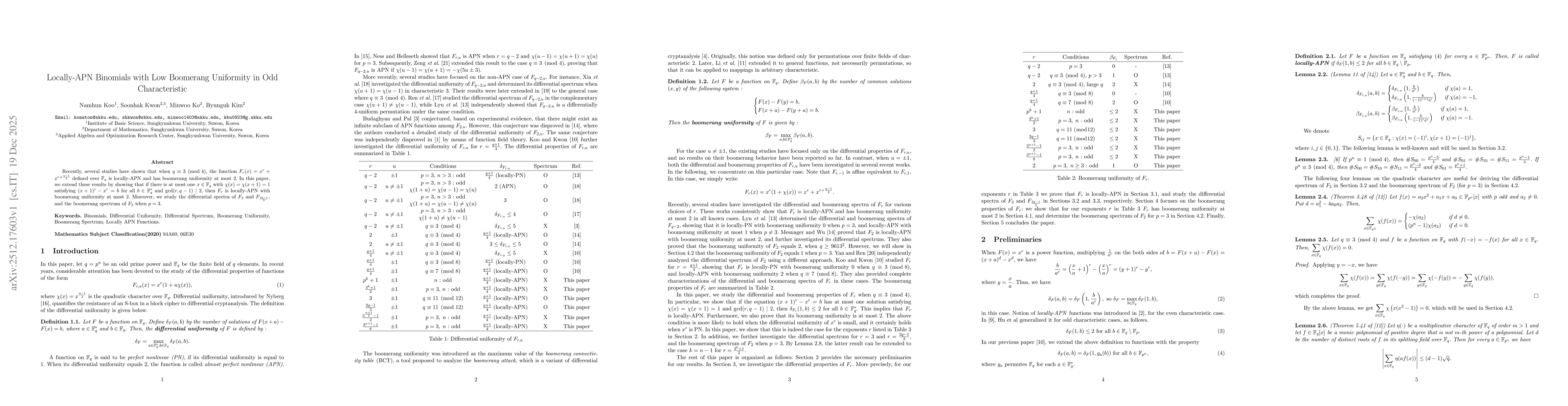 Thumbnail for Locally-APN Binomials with Low Boomerang Uniformity in Odd Characteristic