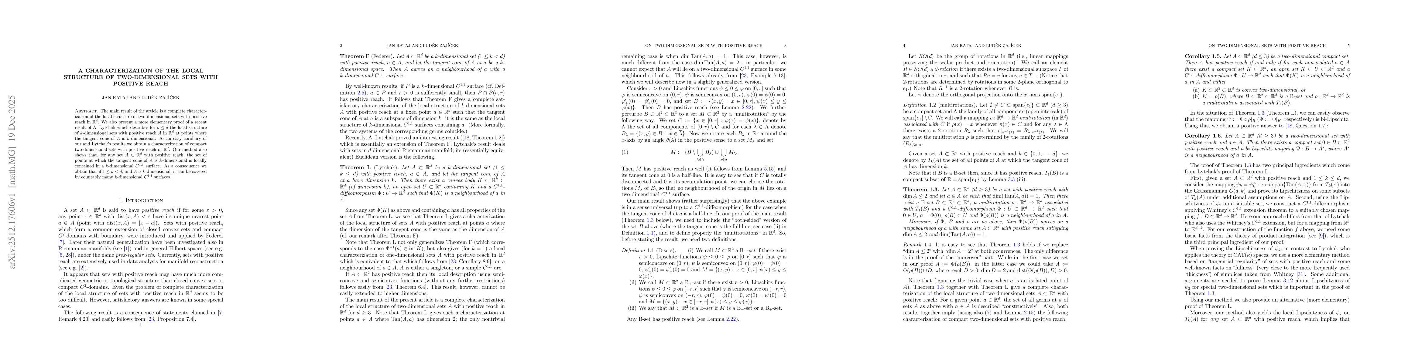 Thumbnail for A characterization of the local structure of two-dimensional sets with positive reach