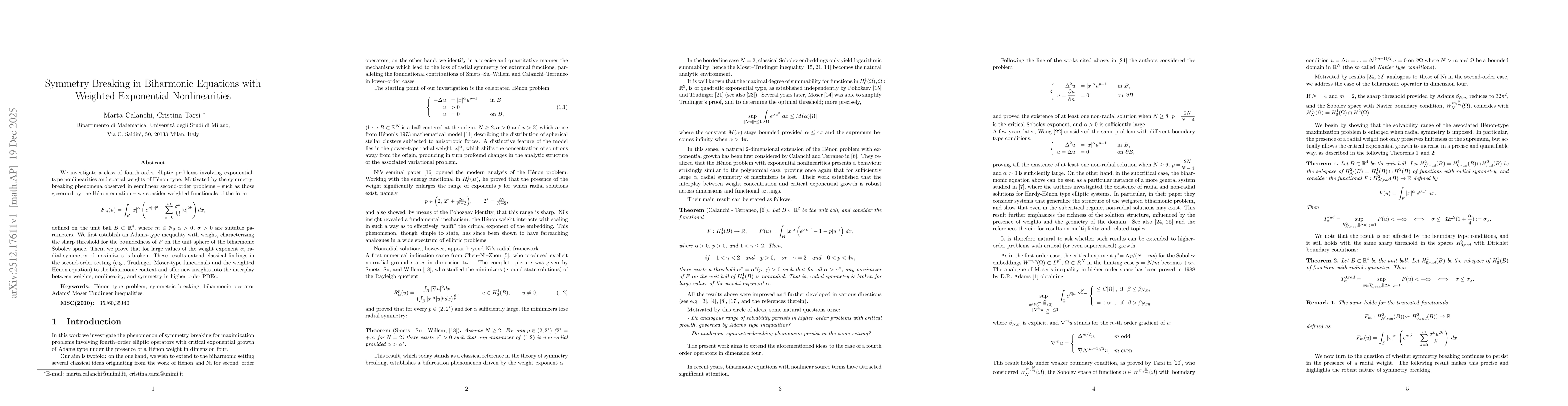 Thumbnail for Symmetry Breaking in Biharmonic Equations with Weighted Exponential Nonlinearities
