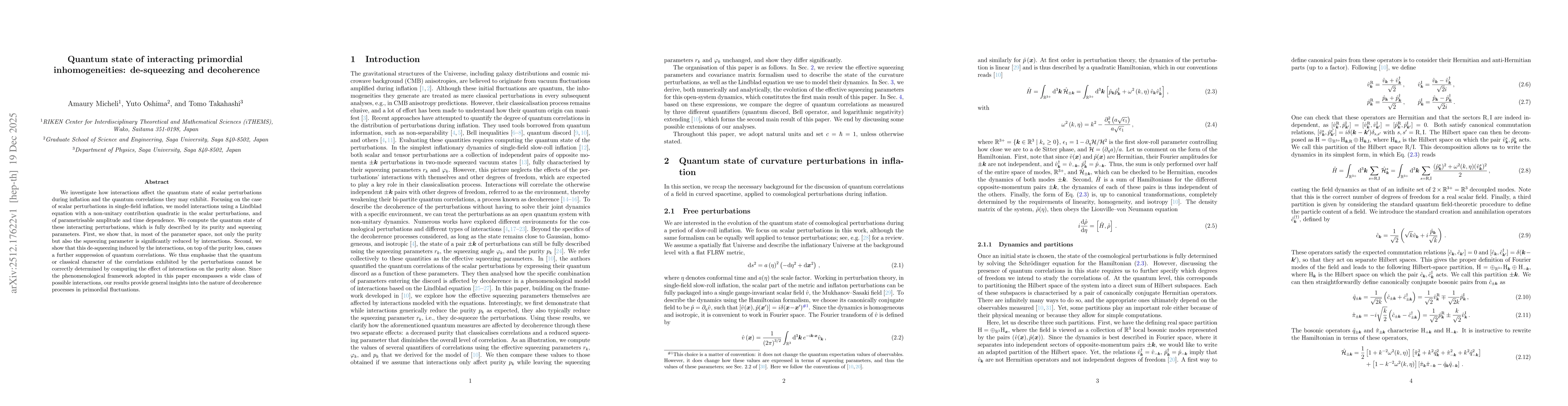 Thumbnail for Quantum state of interacting primordial inhomogeneities: de-squeezing and decoherence